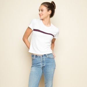 Brandy Melville White Navy Red Strip Tee Shirt